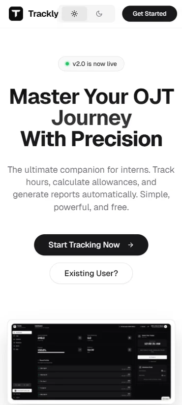 Trackly mobile view